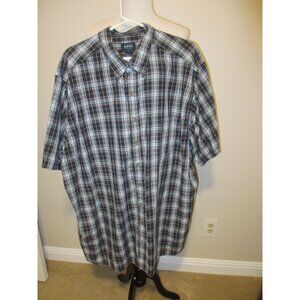 Harbor Bay Mens 3XLT Button-Up Plaid Short Sleeve Shirt Navy/Yellow